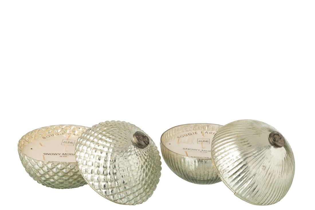 Geurkaars Kerstbal Glas Zilverkleurig Groot Assortiment Van 2