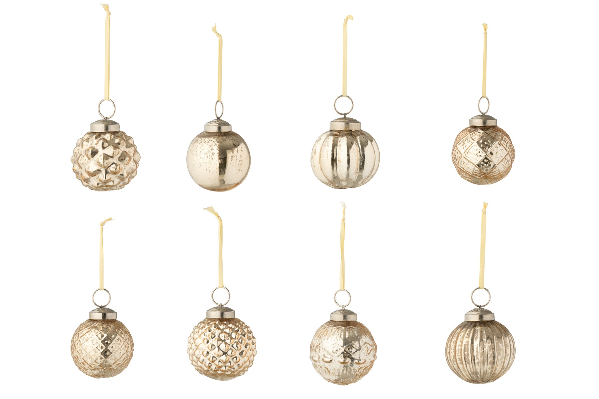 Doos van 40 kerstballen 8 patronen glas goudkleurig