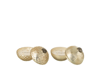 Geurkaars Kerstbal Glas Goudkleurig Klein Assortiment Van 2