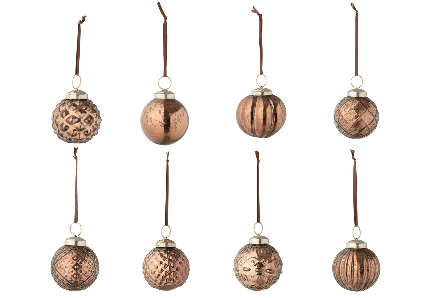 Doos van 40 kerstballen 8 patronen glas bruin