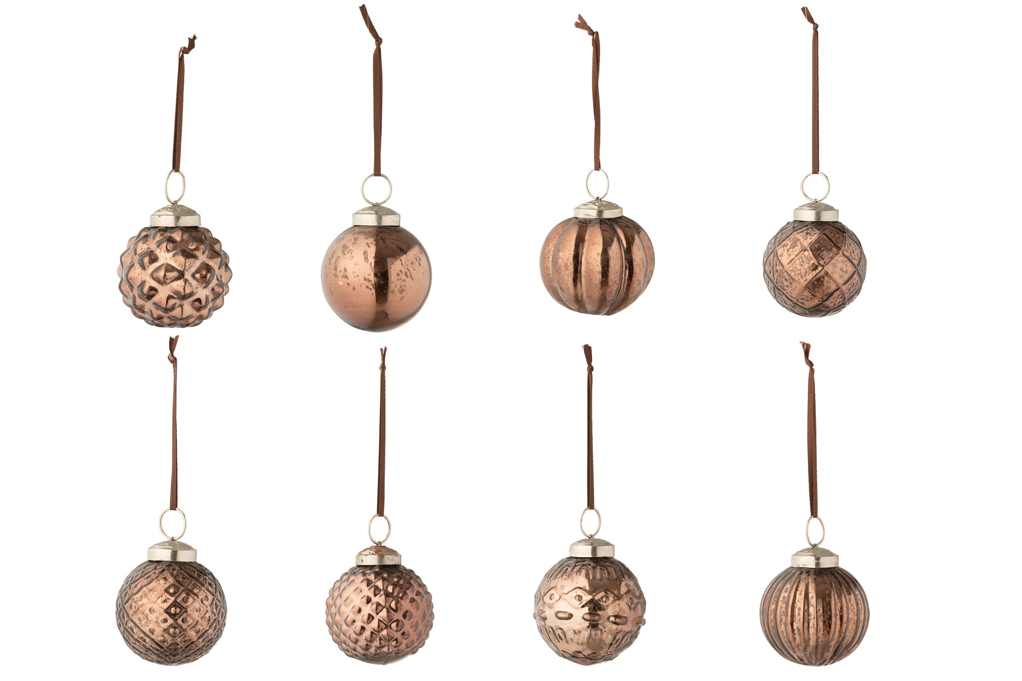 Doos van 40 kerstballen 8 patronen glas bruin