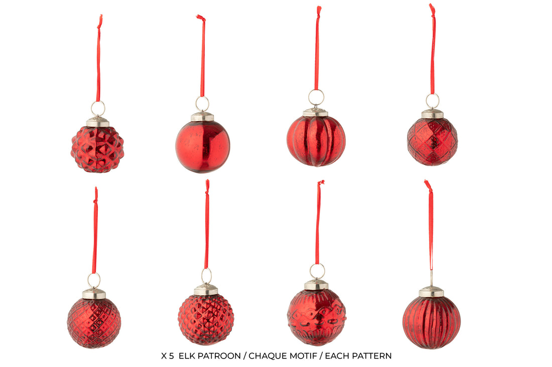 Doos van 40 kerstballen 8 patronen glazen kerst rood