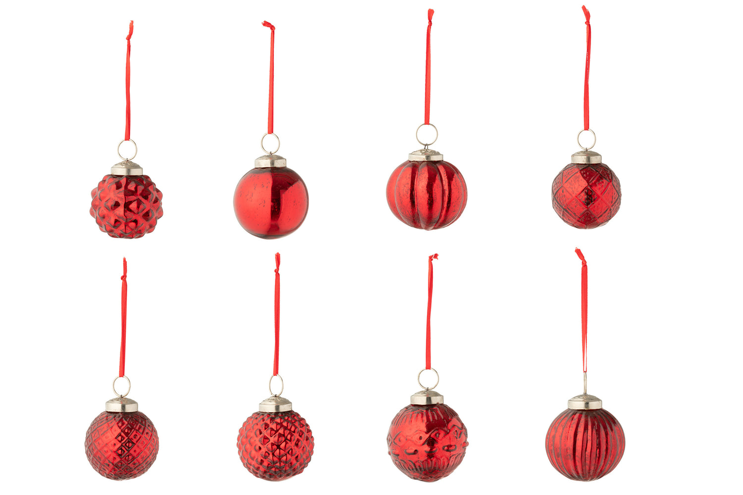 Doos van 40 kerstballen 8 patronen glazen kerst rood