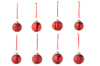 Doos van 40 kerstballen 8 patronen glazen kerst rood