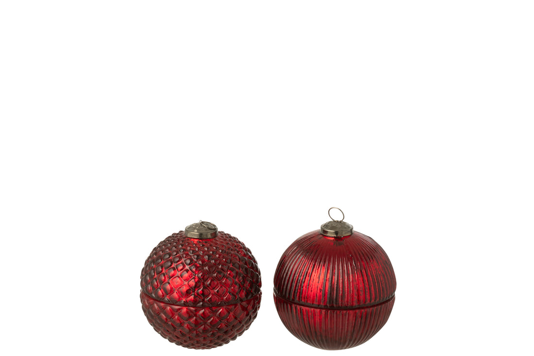 Geurkaars Kerstbal Glas Kerst Rood Klein Assortiment Van 2