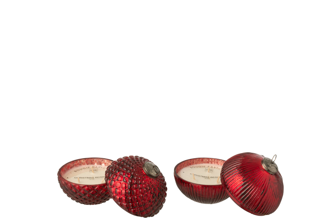 Geurkaars Kerstbal Glas Kerst Rood Klein Assortiment Van 2