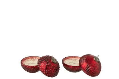 Geurkaars Kerstbal Glas Kerst Rood Klein Assortiment Van 2