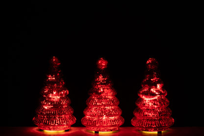 Doos van 3 boom led-geribbeld glas Kerst rood