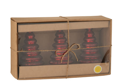 Doos van 3 boom led-geribbeld glas Kerst rood