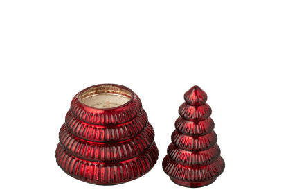 Geurkaars Boom Geribbeld Glas Kerst Rood Klein