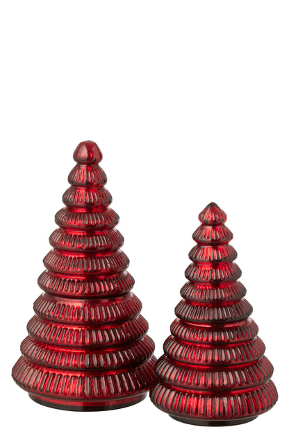 Geurkaars Boom Geribbeld Glas Kerst Rood Groot