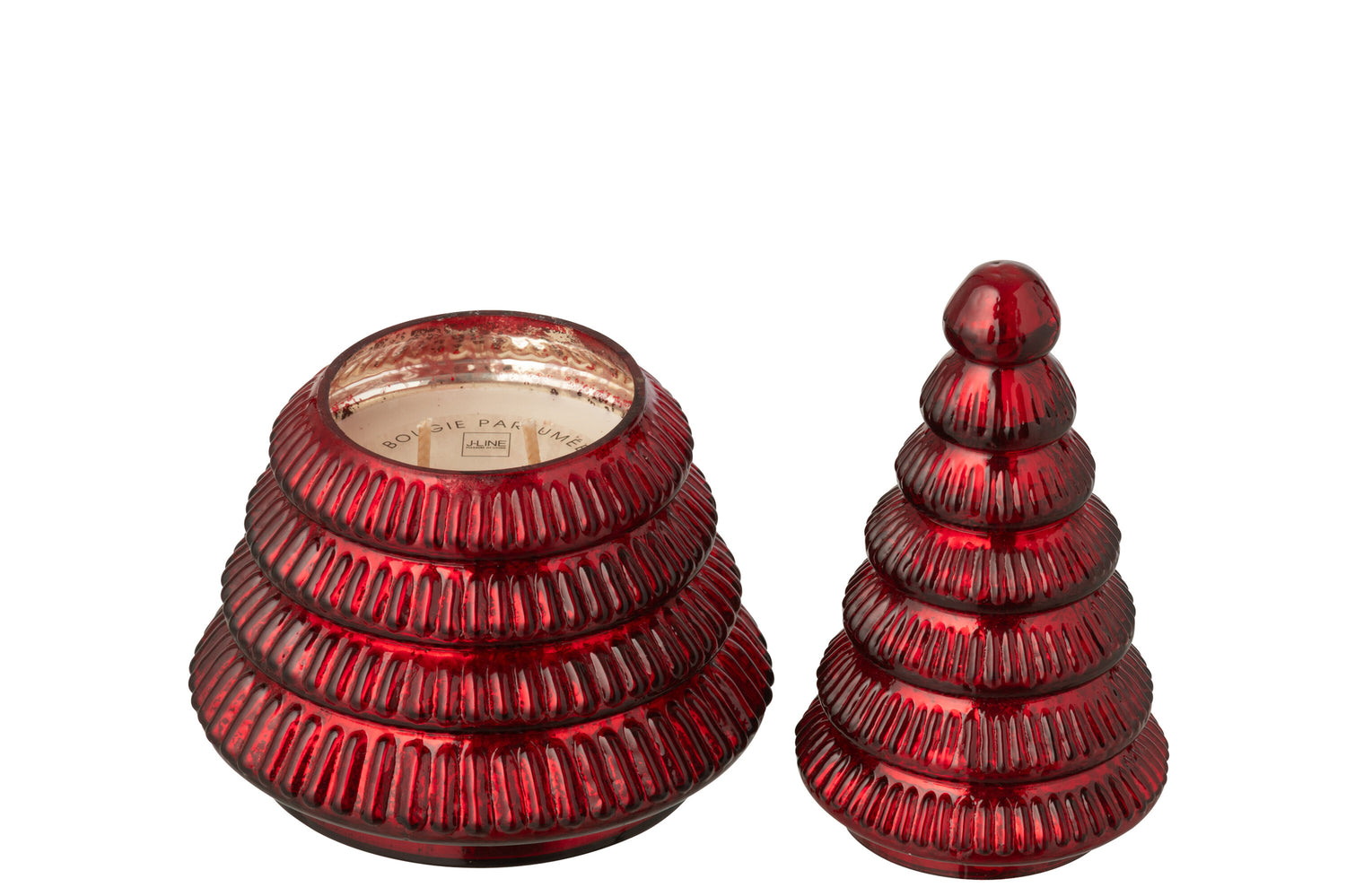Geurkaars Boom Geribbeld Glas Kerst Rood Groot