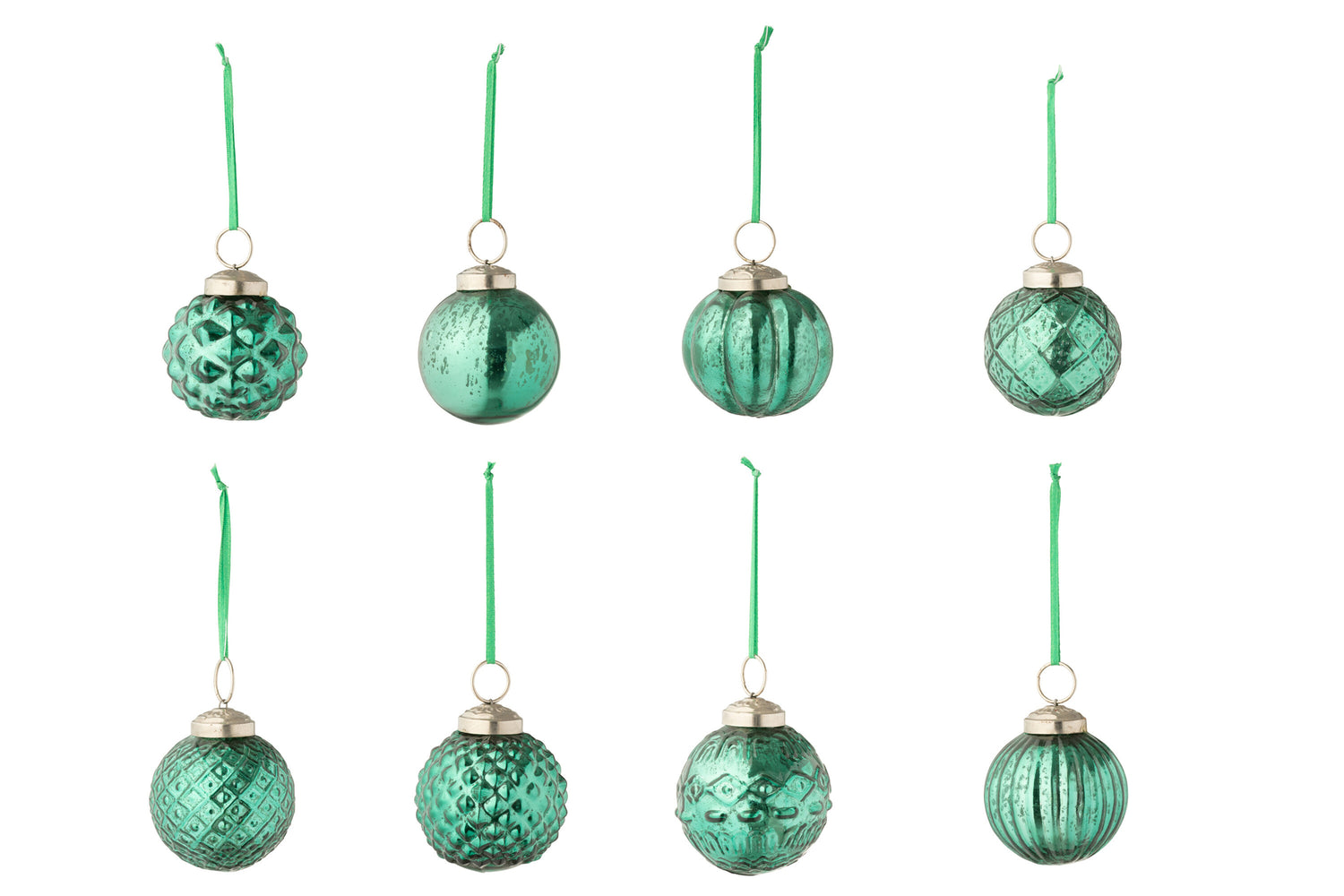 Doos met 40 kerstballen 8 patronen glas groen