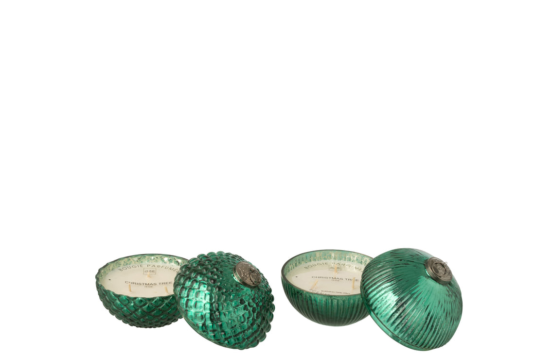 Geurkaars Kerstbal Glas Groen Klein Assortiment Van 2