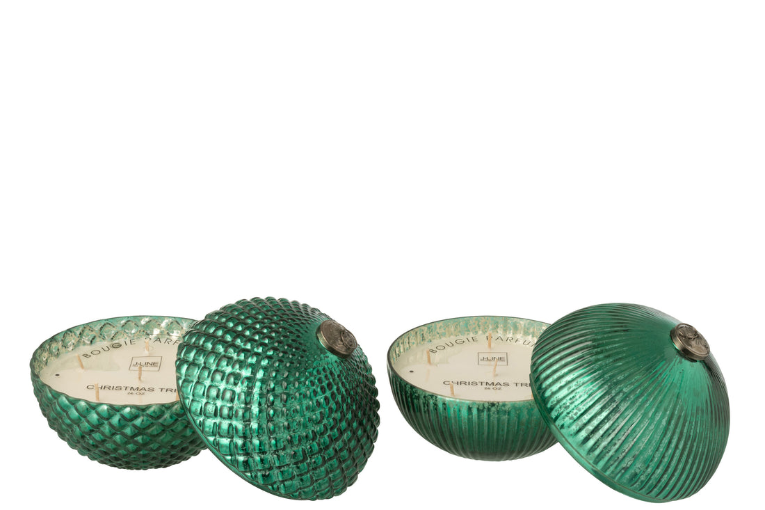Geurkaars Kerstbal Glas Groen Groot Assortiment Van 2