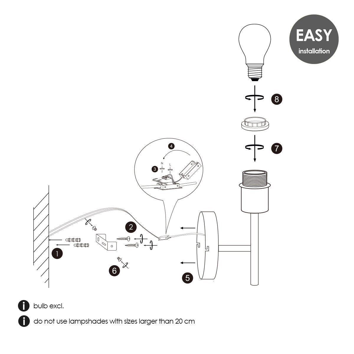 Wandlamp Mati voor lampenkap - Zonder lichtbron