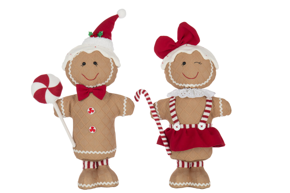 Peperkoekjongen/meisje snoep polyester kameel/kerst rood assortiment van 2