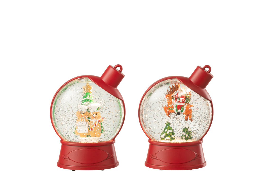 Hanger Water Globe Gingerman + Santa Claus Plastic Christmas Red Assortment Of 2