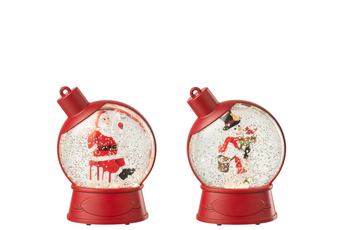 Hanger Water Globe Snowman + Santa Claus Plastic Christmas Red Assortment Of 2