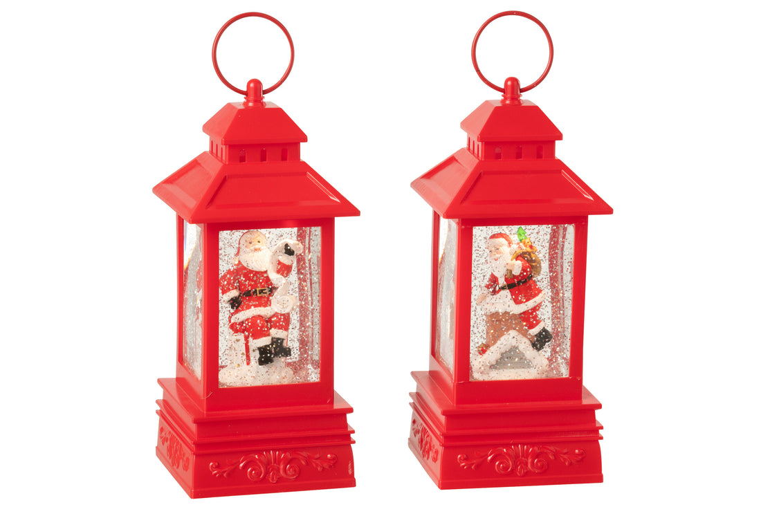 Water Globe lantaarn Kerstman Plastic Kerst Rood Assortiment van 2