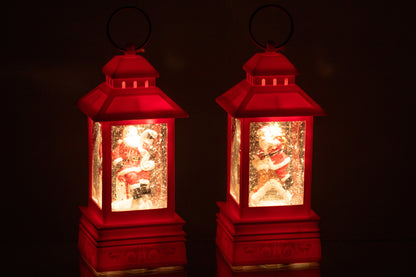 Water Globe lantaarn Kerstman Plastic Kerst Rood Assortiment van 2