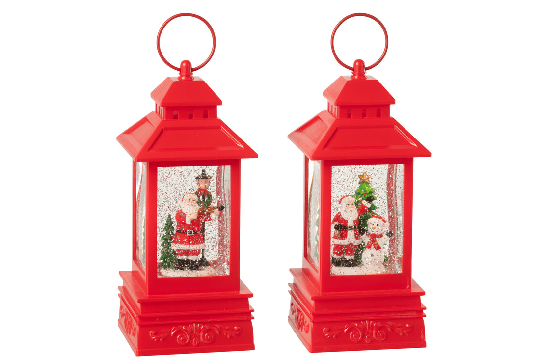 Water Globe lantaarn Kerstman Plastic Kerst Rood Assortiment van 2