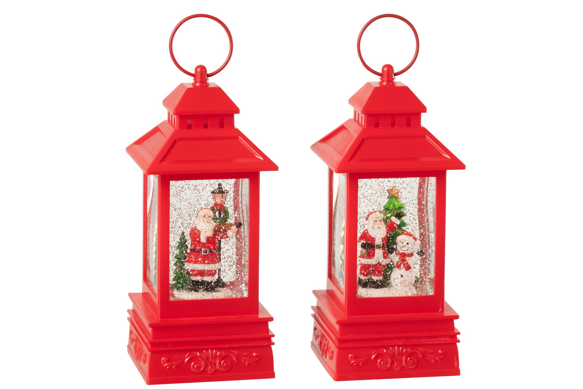 Water Globe lantaarn Kerstman Plastic Kerst Rood Assortiment van 2