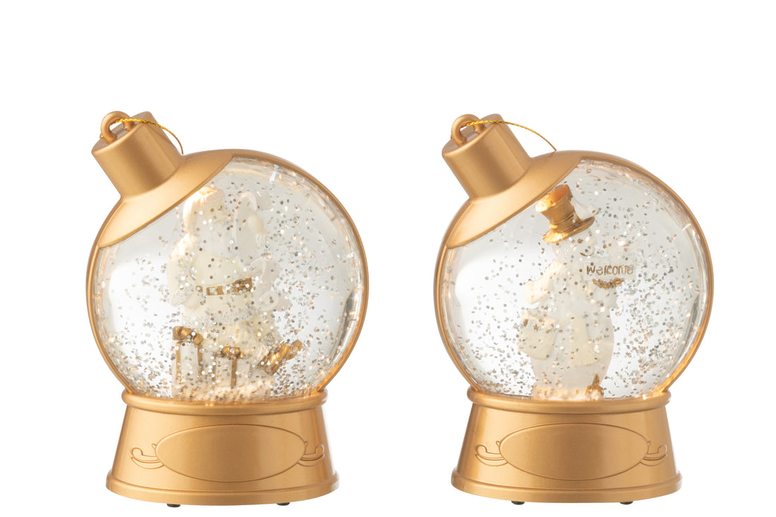 Hanger Water Globe Snowman + Santa Claus Plastic White Assortment Of 2