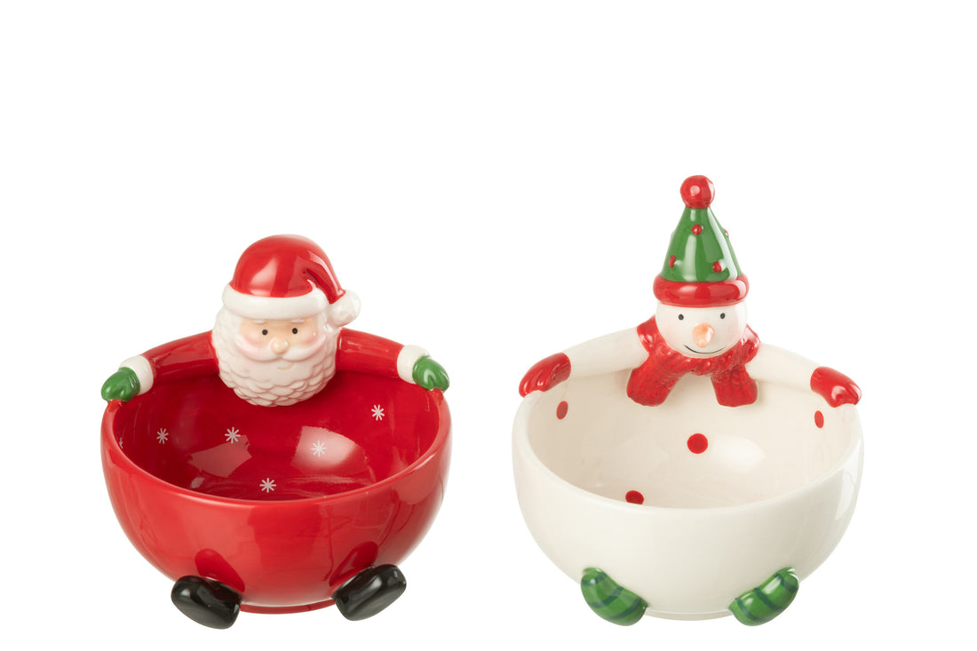 Kom Santa Claus + Snowman Dolomite Multicolored Assortiment Van 2