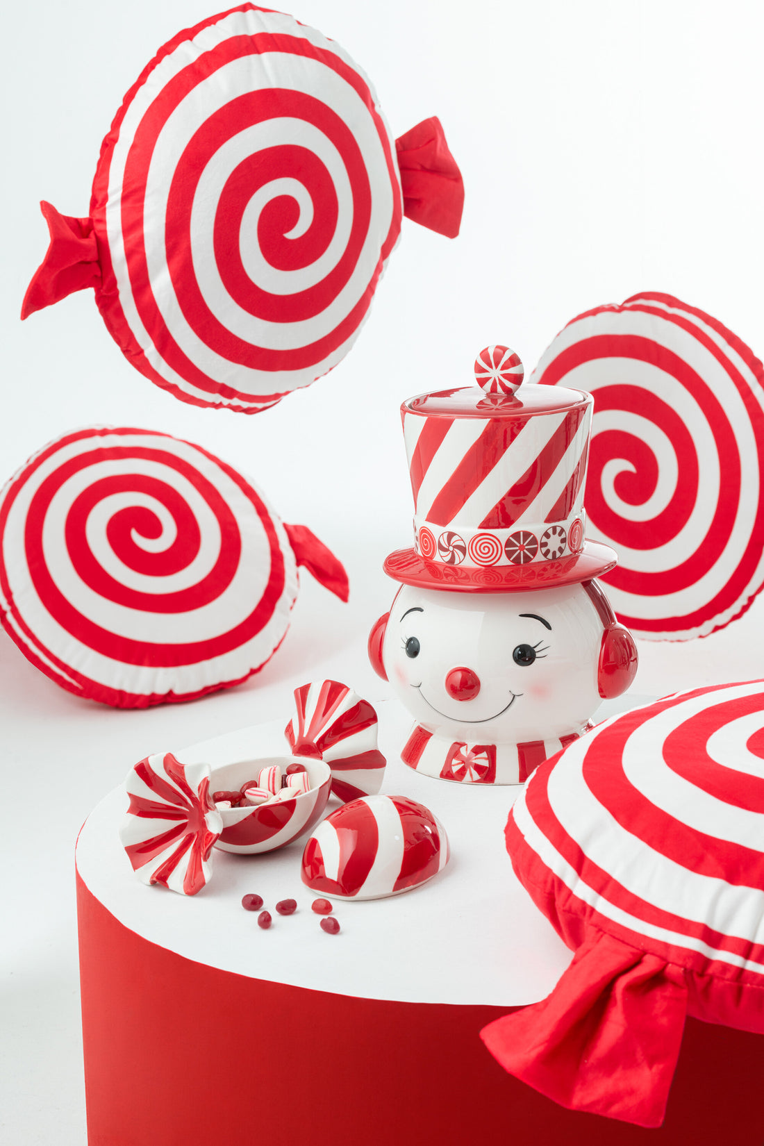 Pot Decoratieve Snoep Dolomiet Kerst Rood/Wit
