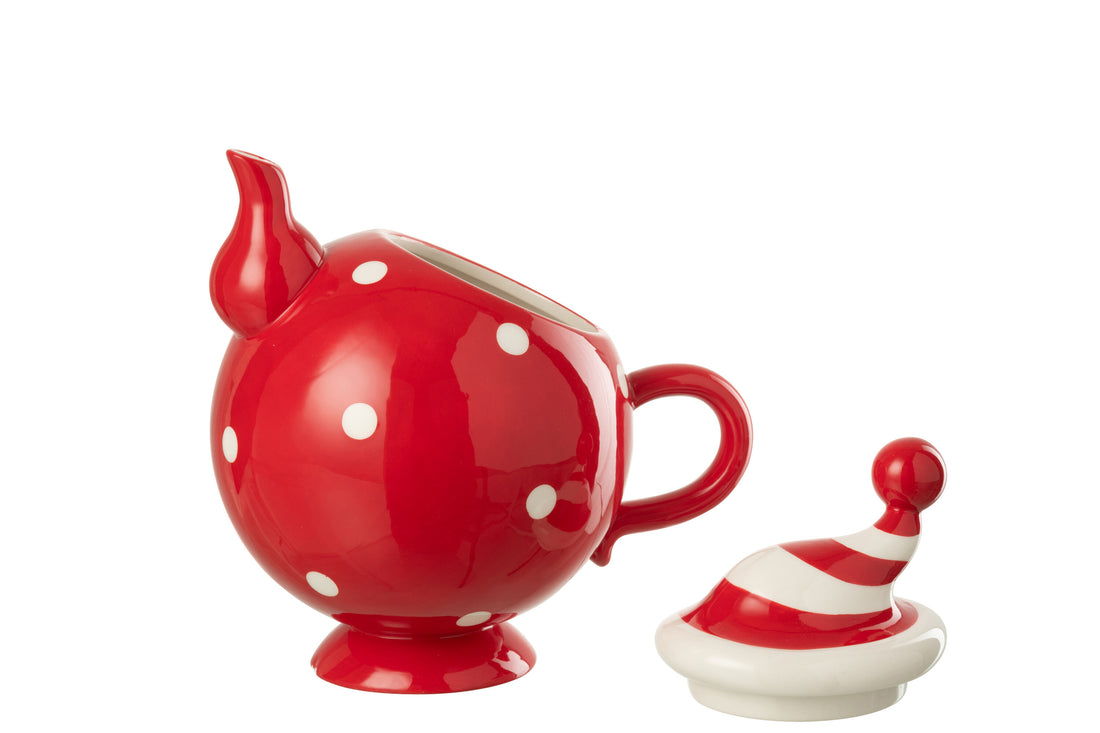 Theepot Kerstmuts Dolomiet Kerst Rood/Wit