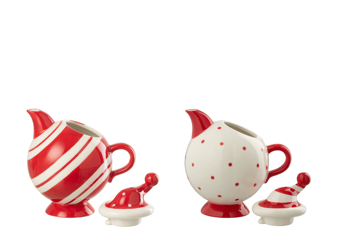 Theepot Kerstmuts Dolomiet Kerst Rood/Wit Assortiment Van 2