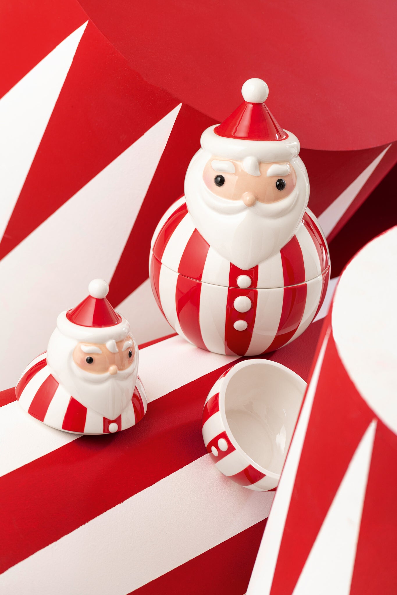 Kom + Deksel Kerstman Dolomiet Kerst Rood/Wit Klein
