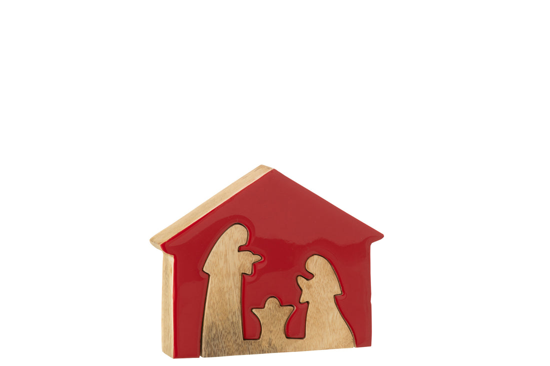 Kerststal in huis Mangohout Kerst Rood/Natuurlijk Medium