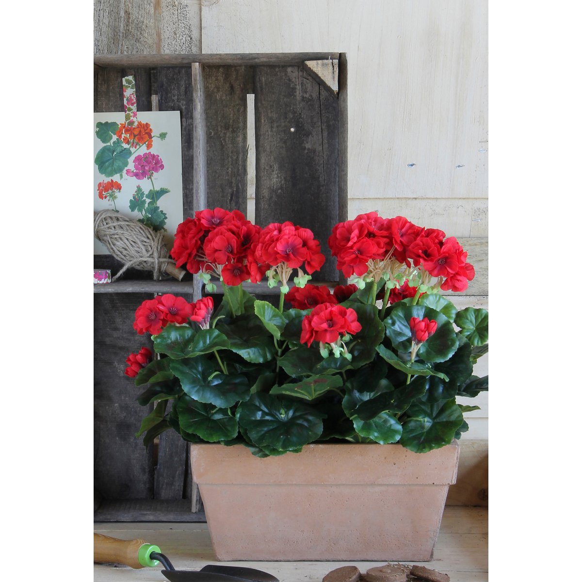 Geranium Kunstplant in Balkonbak - L29 x B13 x H40 cm - Rood