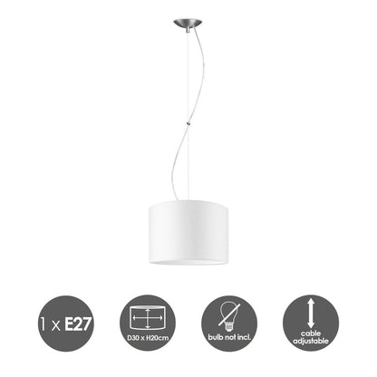 hanglamp Deluxe met lampenkap, E27, wit, 30cm