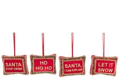 Hanger Kerstcitaten Kralen/Fluweel Kerst Rood/Goud Gekleurde Assortiment Van 4