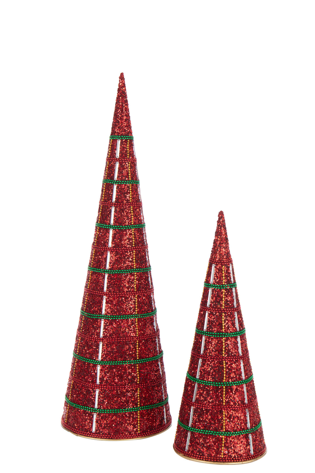 Set van 2 kegelvormige ijzeren/kralen kerstdecoratie rood