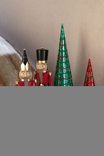 Set van 2 kegelvormige ijzeren/kralen kerstdecoratie rood