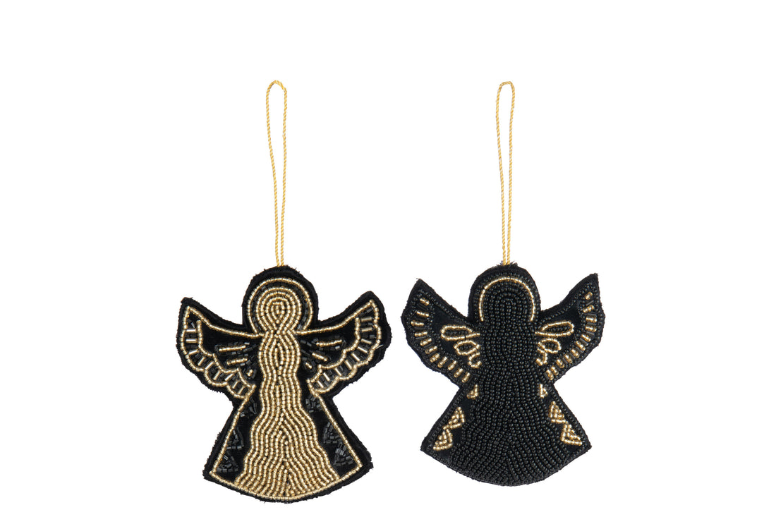 Hanger Angels Stof/Kralen Zwart/Goudkleurig Assortiment Van 2