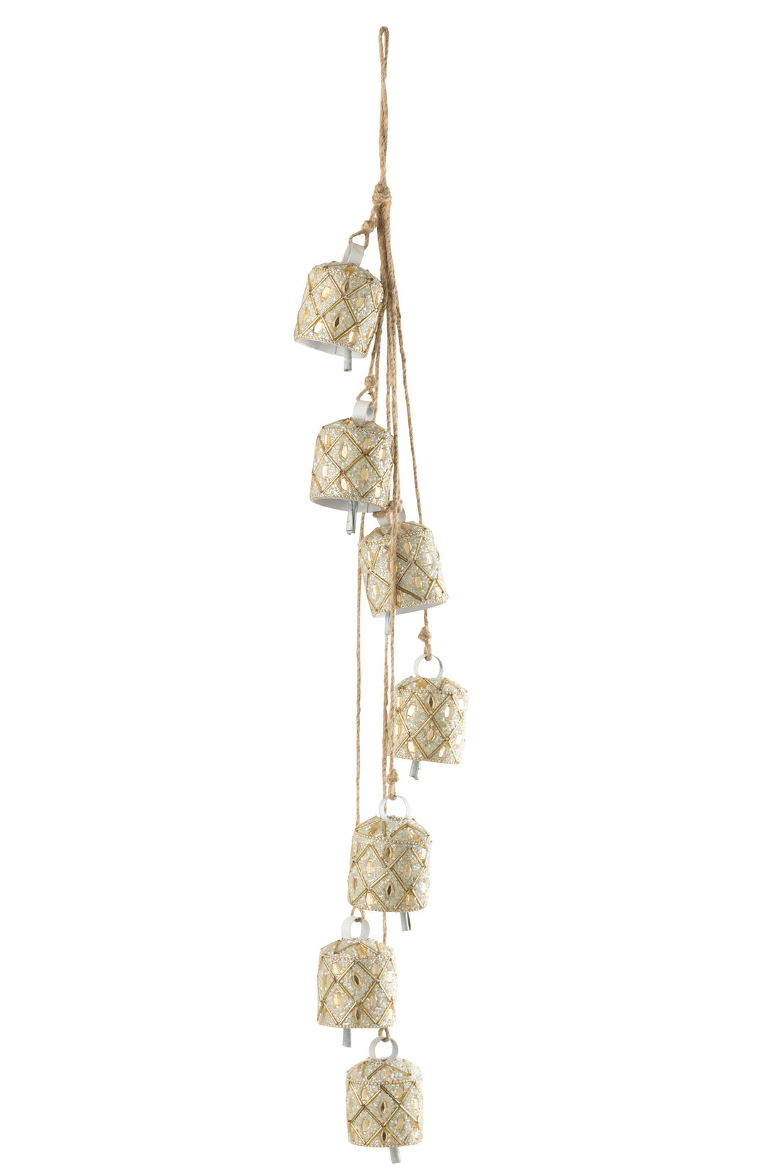 Hanger 7 Bells Iron/Kralen Wit/Goudkleurig