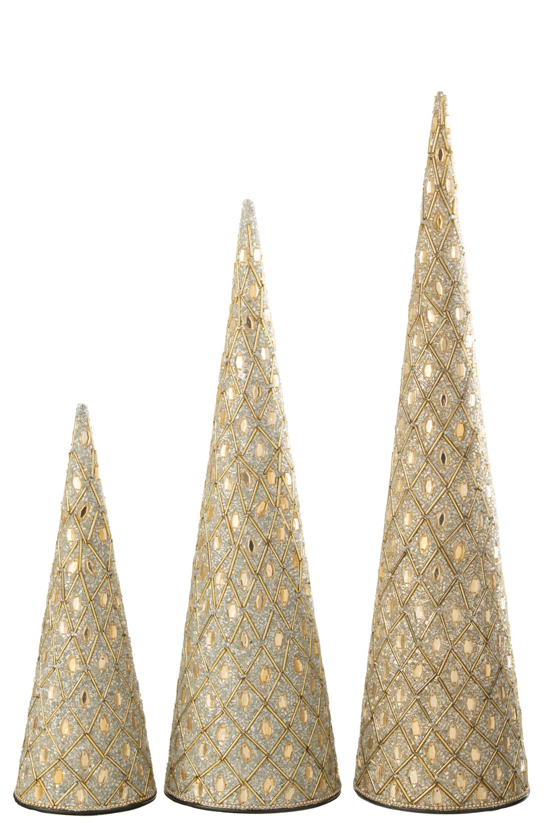Set van 3 kegelvormige ijzeren/kralen wit/goudkleurig