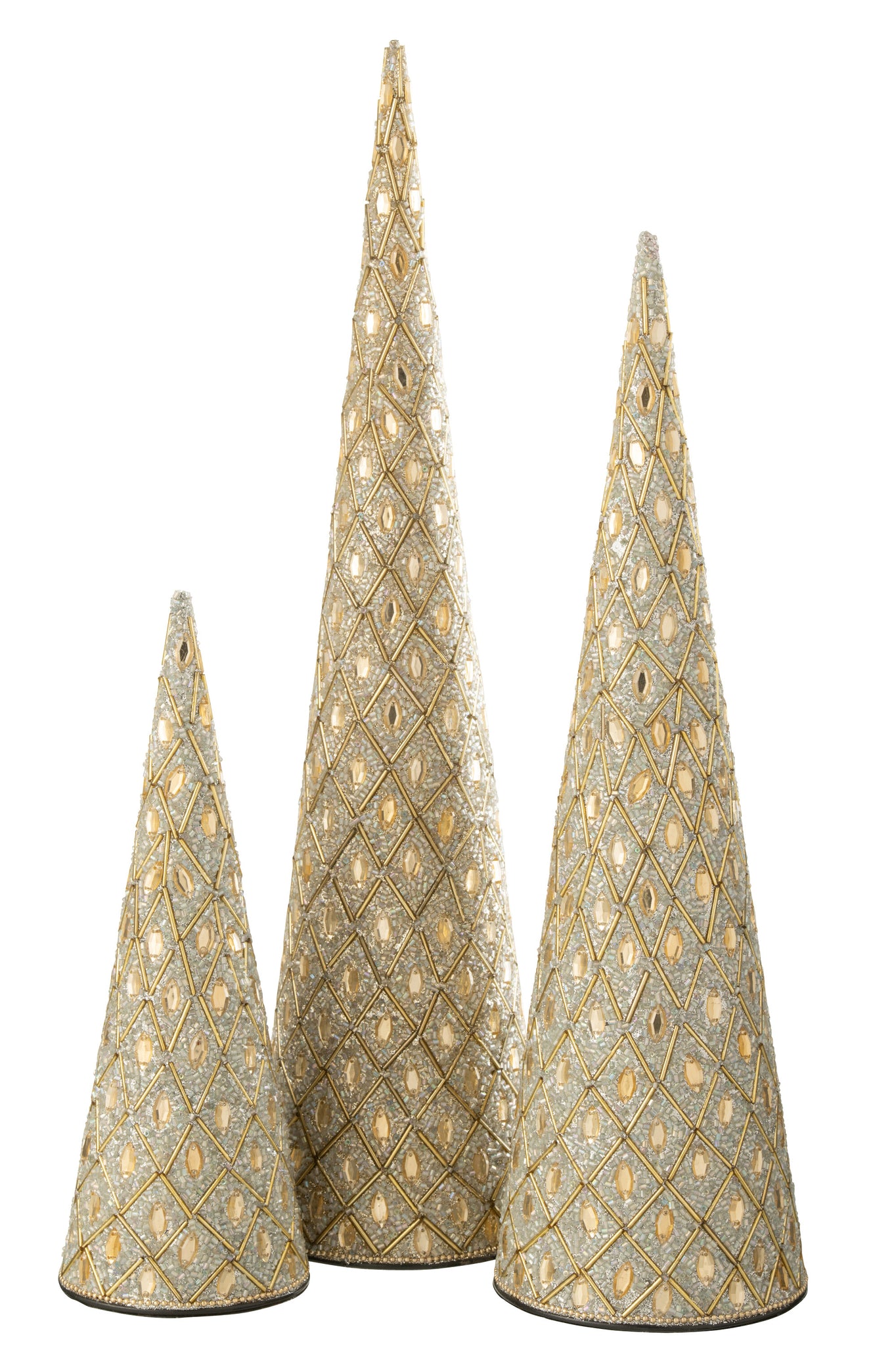 Set van 3 kegelvormige ijzeren/kralen wit/goudkleurig