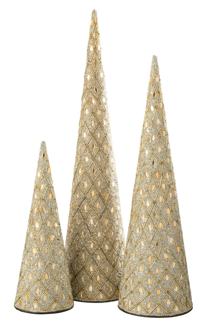 Set van 3 kegelvormige ijzeren/kralen wit/goudkleurig