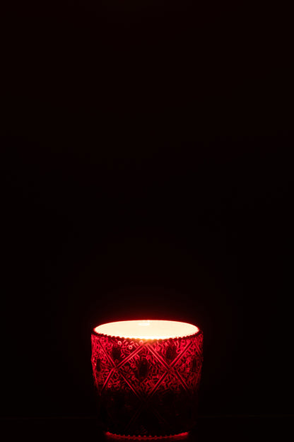 Theelichthouder Glas/Kralen Kerst Rood Klein