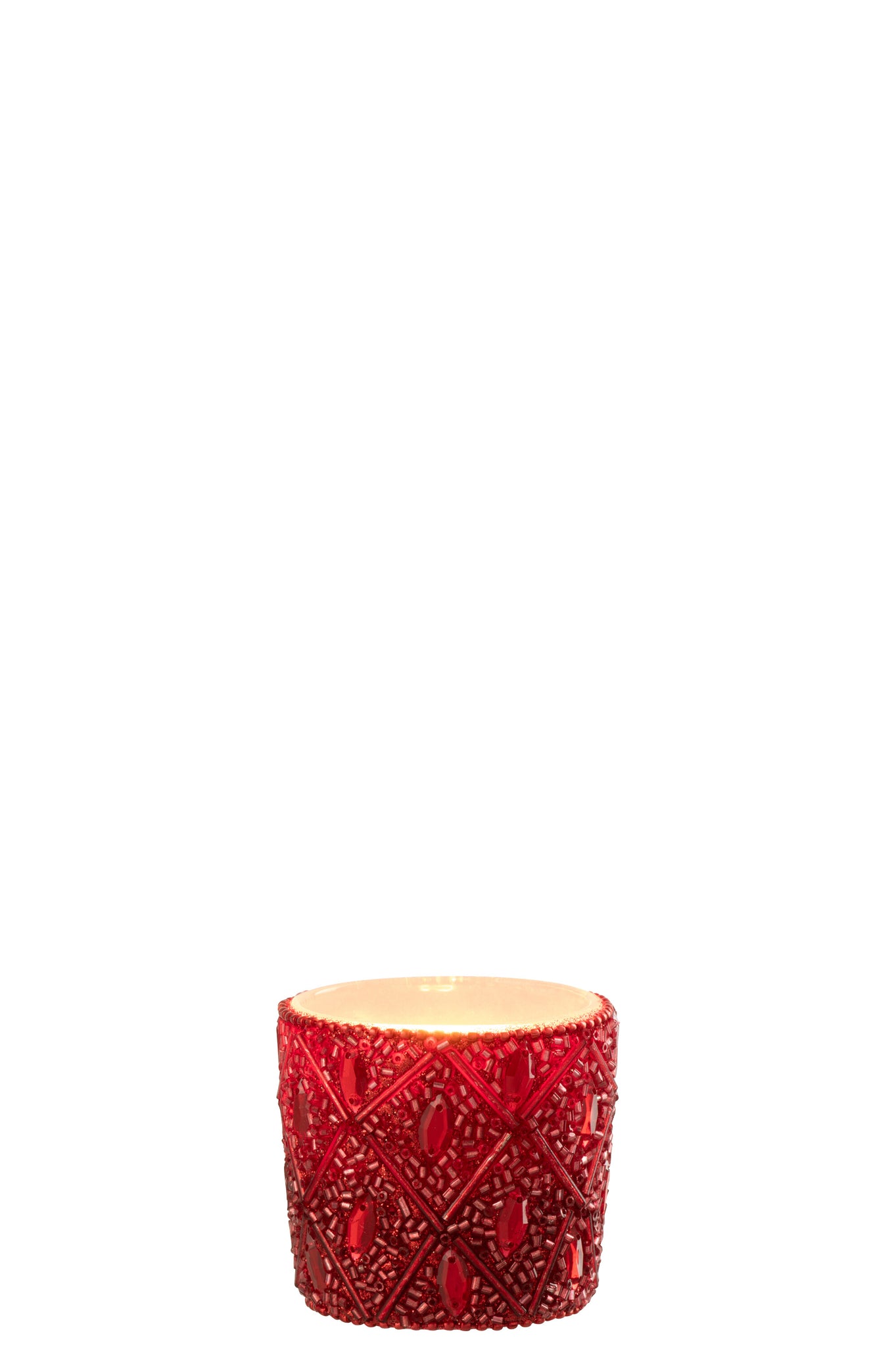 Theelichthouder Glas/Kralen Kerst Rood Klein