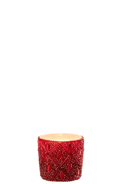 Theelichthouder Glas/Kralen Kerst Rood Klein