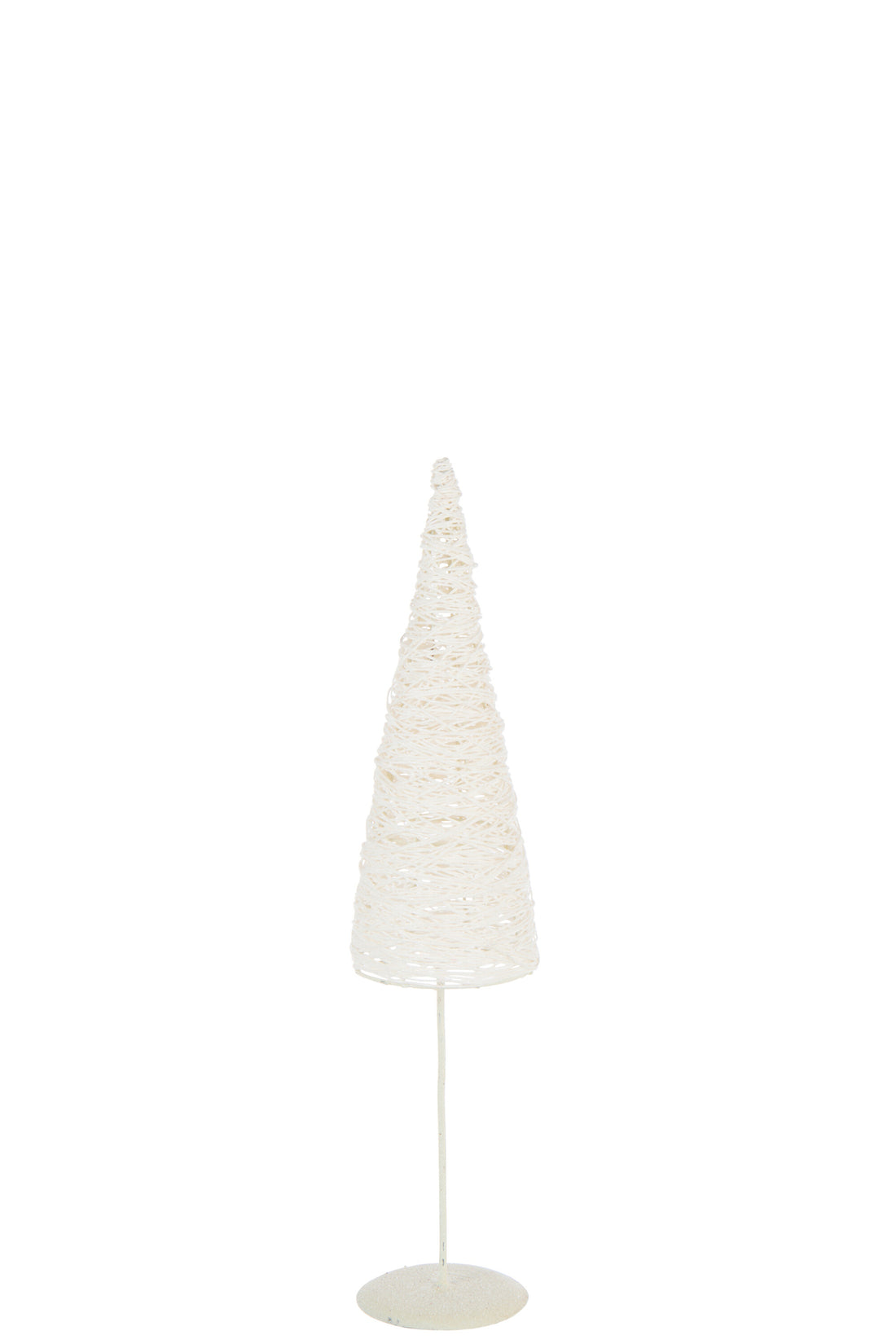 Kerstboom op metalen/papieren voet wit klein
