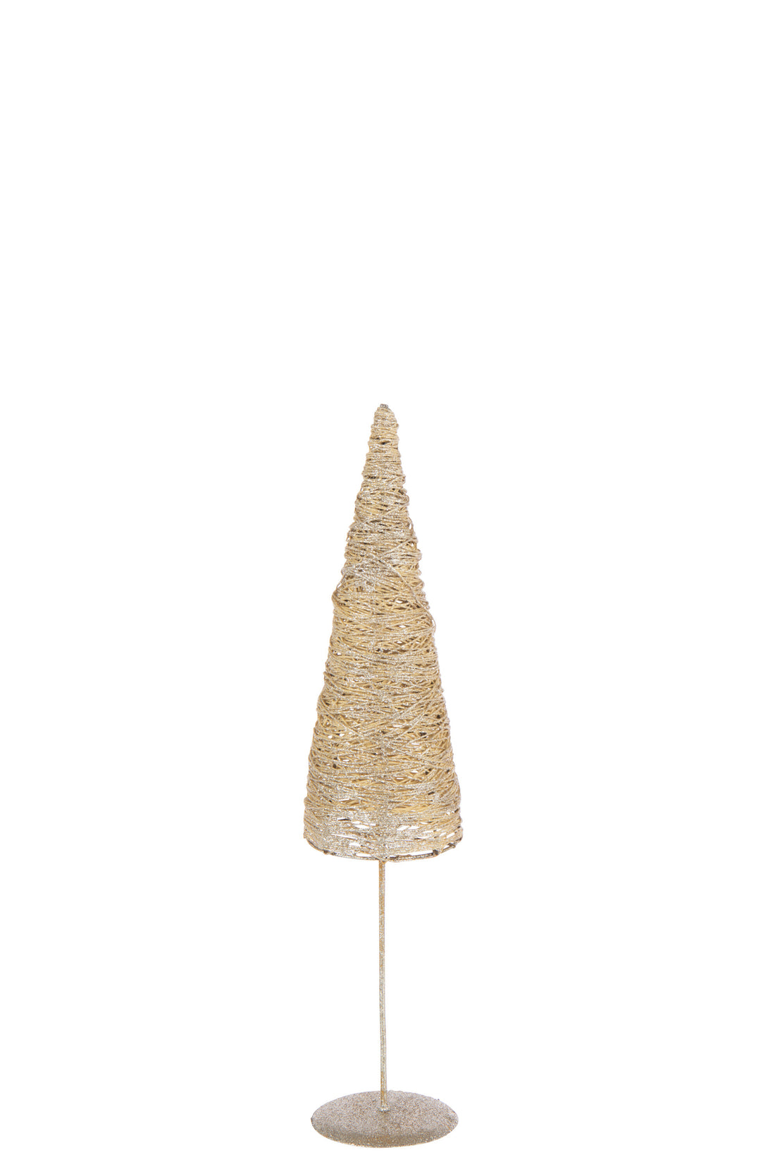 Kerstboom op metalen/papieren gouden gekleurde voet.