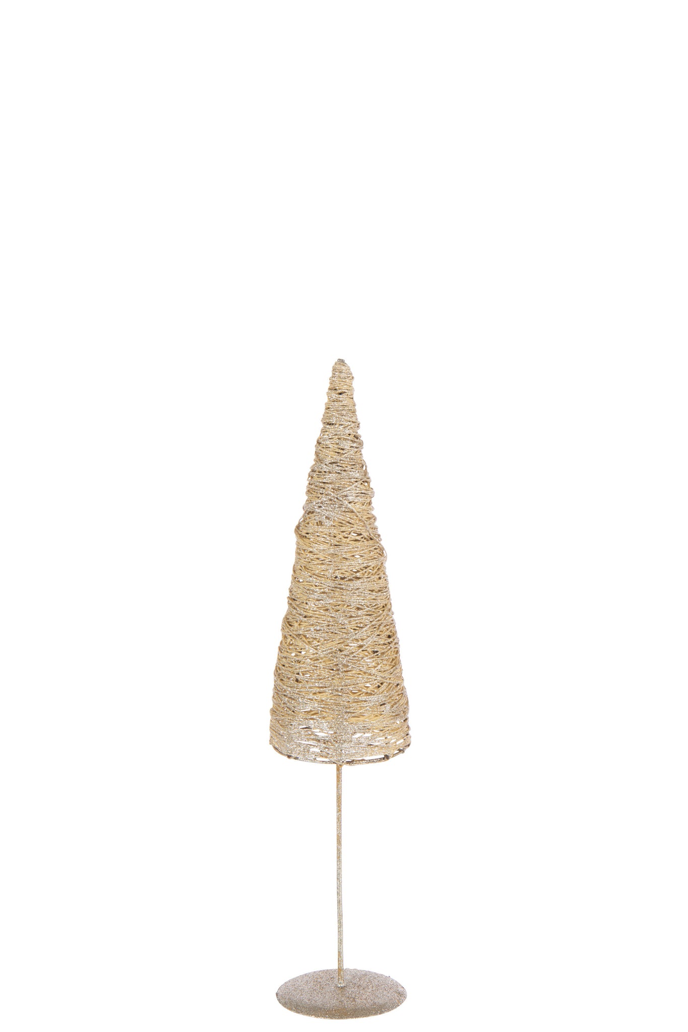 Kerstboom op metalen/papieren gouden gekleurde voet.